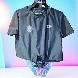 Reebok Girls 3-Piece Rash Guard Swim Set UPF 50+ - Mint & Black - NWT - Size 10